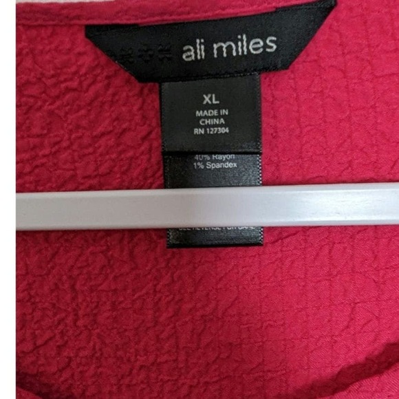 Ali Miles Dark Hot Pink Relaxed Button Sleeve Puckered Crepe Tunic Blouse XL - Picture 4 of 7